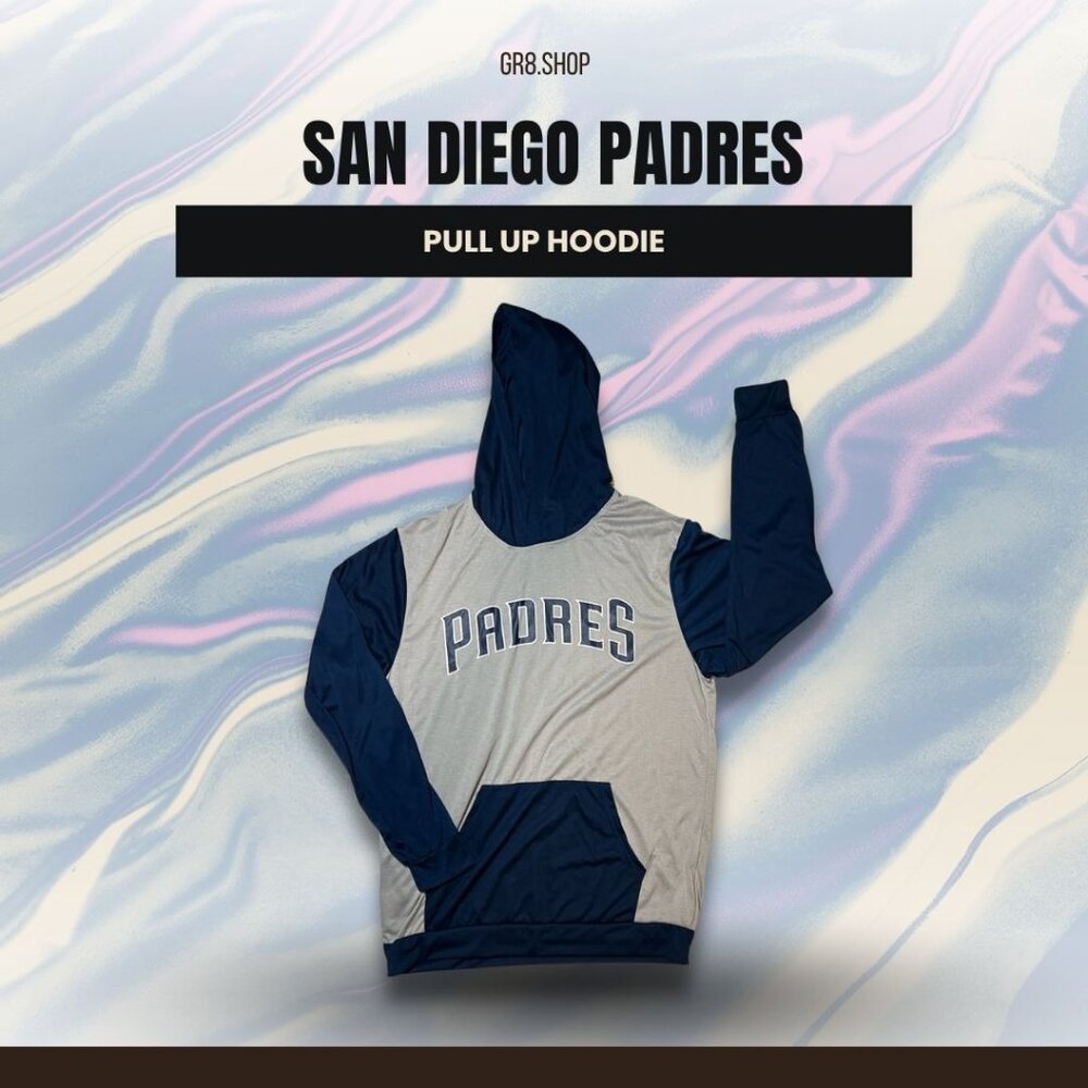 San Diego Padres Pull-Up Hoodie Adult L Navy & Gray Cotton/Polyester Blend Casua